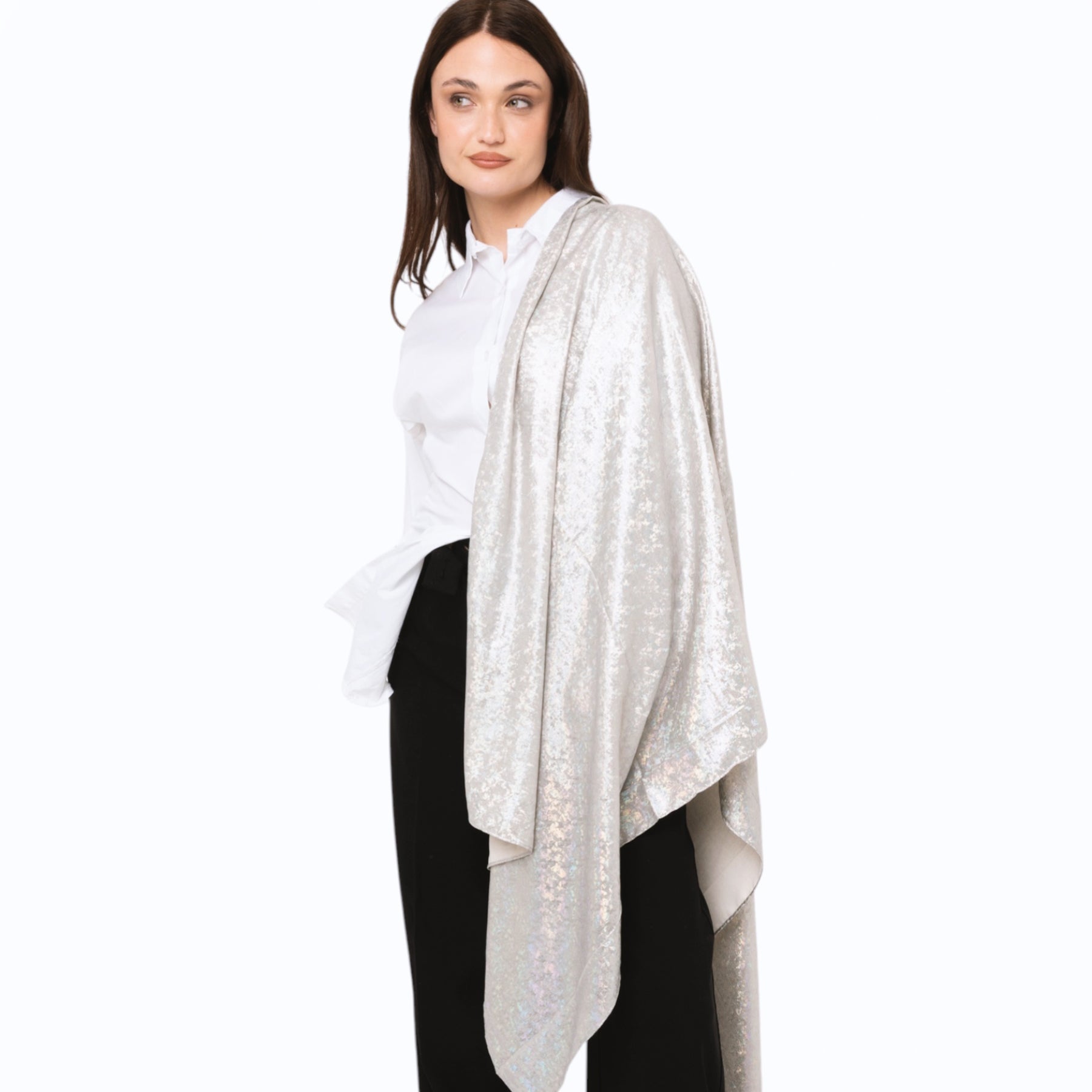 Sciarpa in seta con stampa lucida tono beige - Mya Accessories