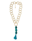 Collana con catena ad anelli con tre pietre in acrilico di colore ottanio con ciuffo - Mya Accessories