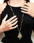 Collana lunga con microcristalli verde e oro con pendente - Mya Accessories
