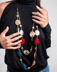 Collana a due fili in corda nera con inserti in resina multicolore - Mya Accessories