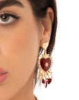 Orecchini pendenti in metallo con cuore sacro smaltato rosso - Mya Accessories