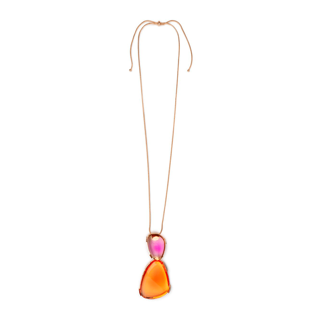 Collana in metallo con pendente ina acrilico trasparente arancio e fucsia - Mya Accessories