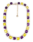 Girocollo in metallo colore bronzo, con pietre in resina trasparenti viola e giallo - Mya Accessories