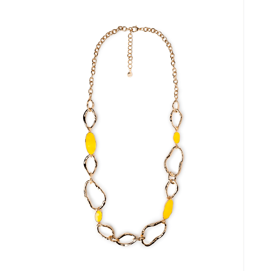 Collana in metallo cerchi martellati color oro smalto giallo - Mya Accessories