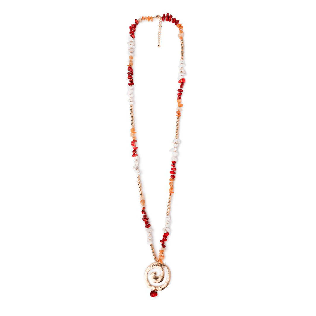 Collana lunga con pietre in vetro rosso e bianco con pendente a spirale - Mya Accessories