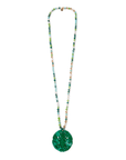 Collana lunga con microcristalli e pendente in acrilico mandala verde - Mya Accessories