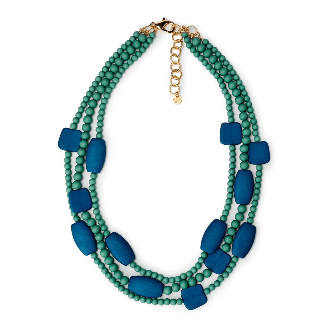 Collana multilinee lunga con pietre in acrilico verde e blu - Mya Accessories