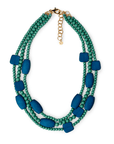 Collana multilinee lunga con pietre in acrilico verde e blu - Mya Accessories