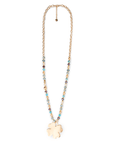 Collana lunga con microcristalli blu con pendente quadrifoglio - Mya Accessories