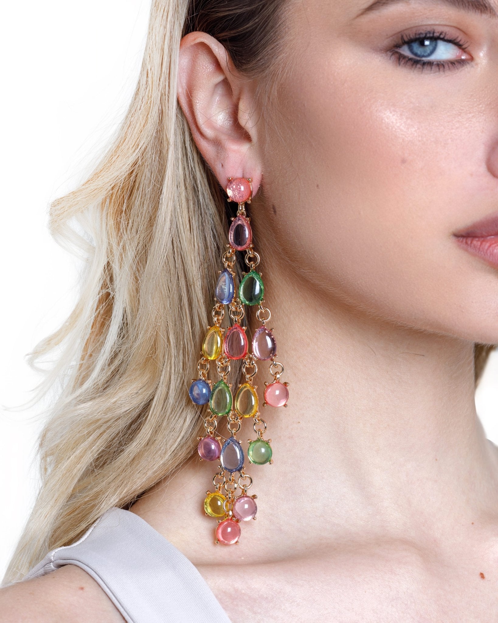 Orecchini pendenti in metallo con pietre in vetro e resina multicolore - Mya Accessories