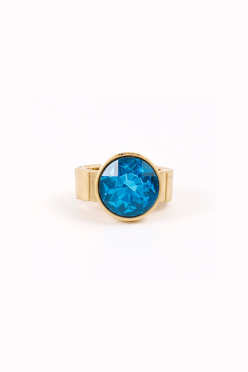 Anello con pietra in vetro tonda blu - Mya Accessories