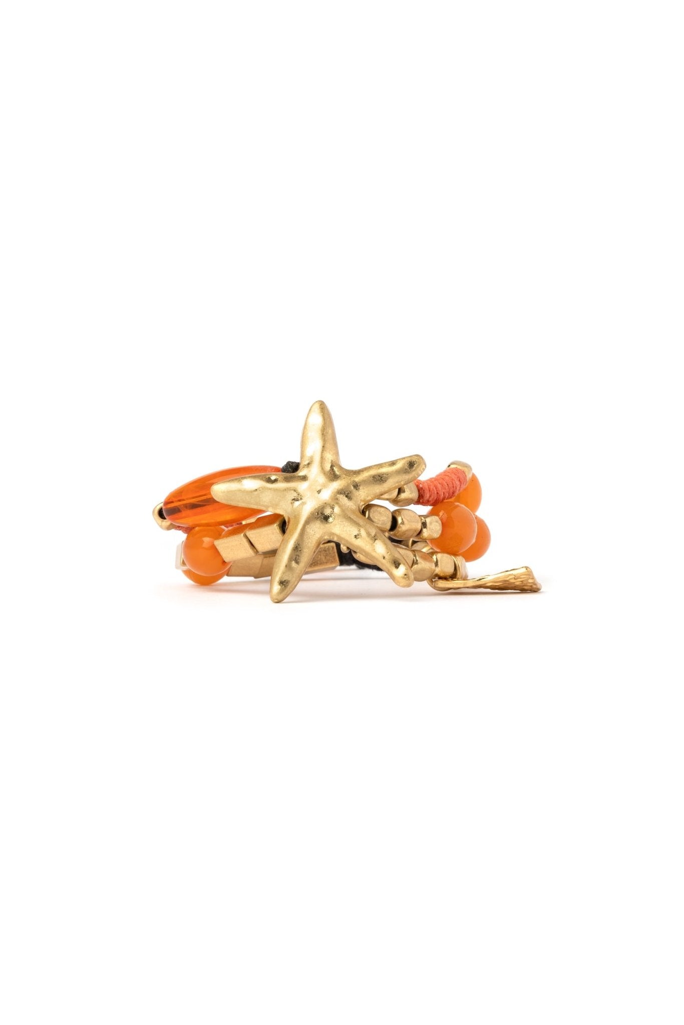 Bracciale arancione a corda con stella marina e pietre - Mya Accessories