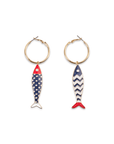 Orecchini a cerchio con pesciolini e stella marina blu/rossi - Mya Accessories