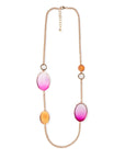 Collana lunga in metallo con inserti circolari in acrilico trasparente fucsia ed arancio - Mya Accessories