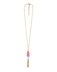 Collana lunga in metallo con pendente triplo cuore in acrilico trasparente fucsia, arancio e viola - Mya Accessories