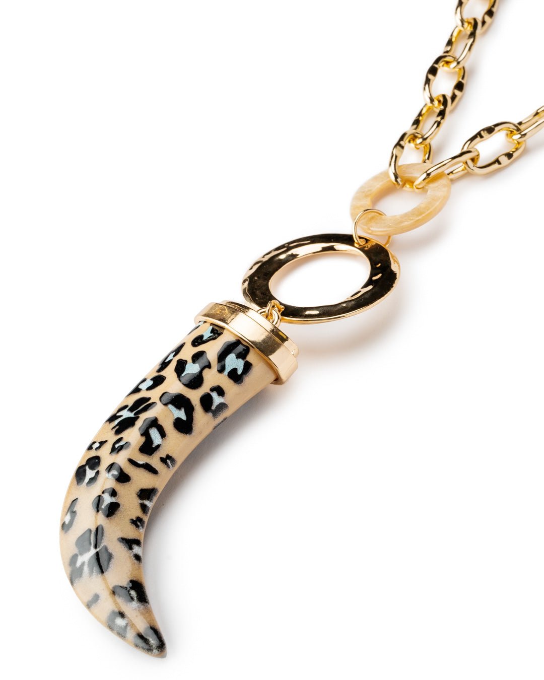 Collana con catena in alluminio con pendente a forma di corno in acrilico leopardato - Mya Accessories