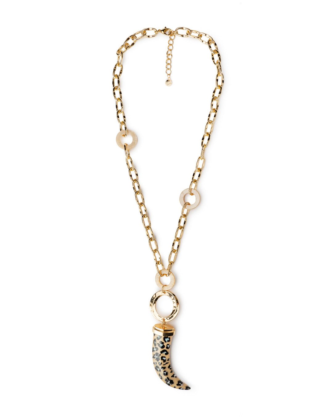 Collana con catena in alluminio con pendente a forma di corno in acrilico leopardato - Mya Accessories