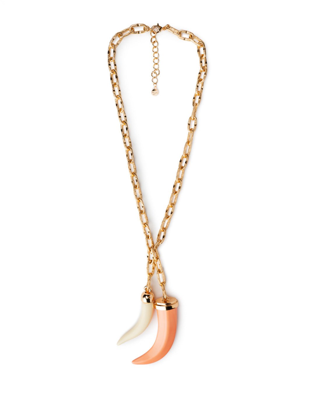 Collana a catena in alluminio con pendente in acrilico doppio corno bianco e rosa - Mya Accessories