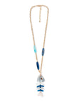 Collana in metallo con pendente in acrilico a lisca di pesce tono blu - Mya Accessories