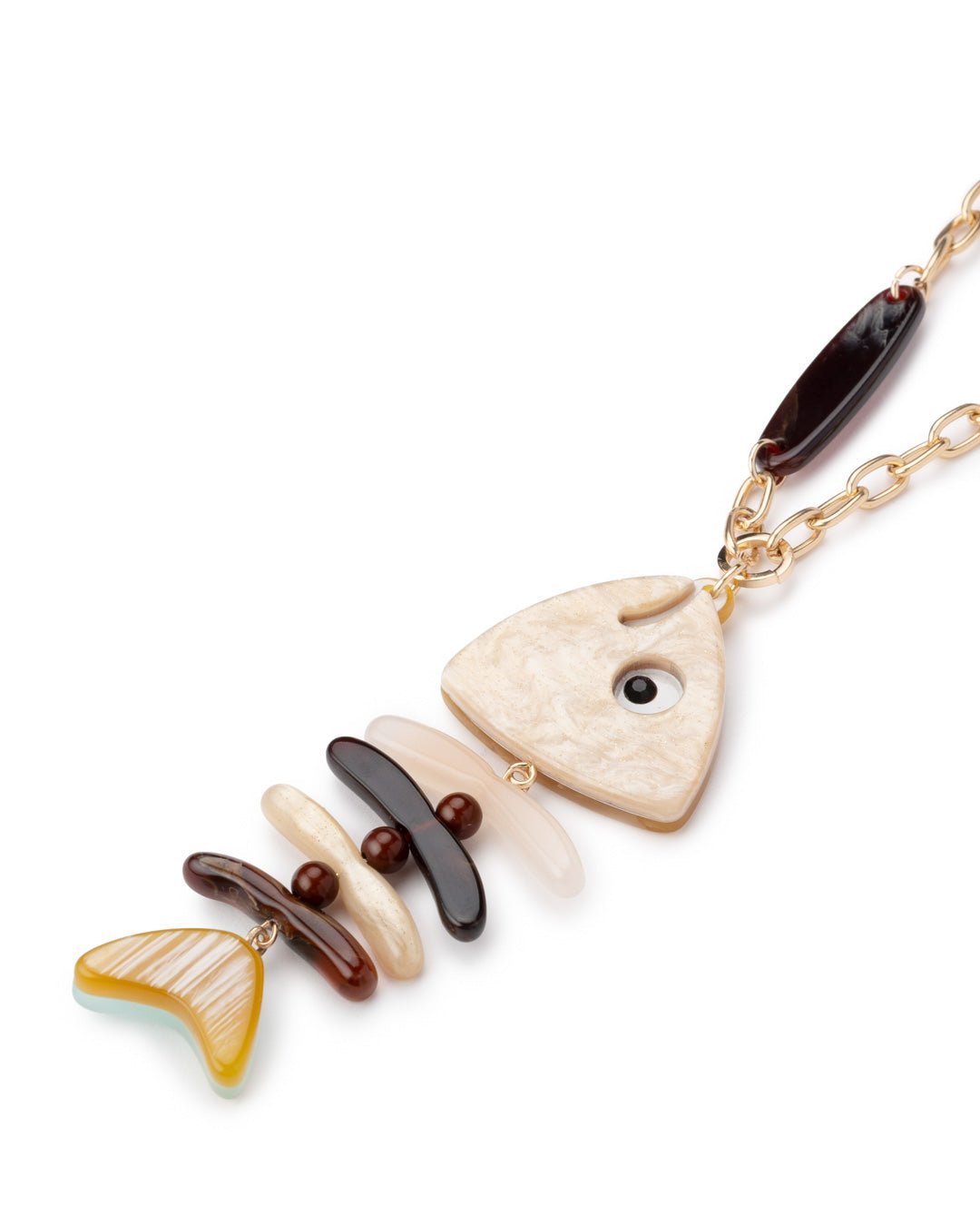 Collana in metallo con pendente in acrilico a lisca di pesce tono marrone - Mya Accessories