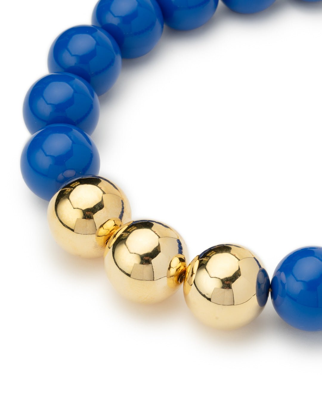 Collana girocollo in acrilico con sfere blu di cui tre placcate in oro - Mya Accessories