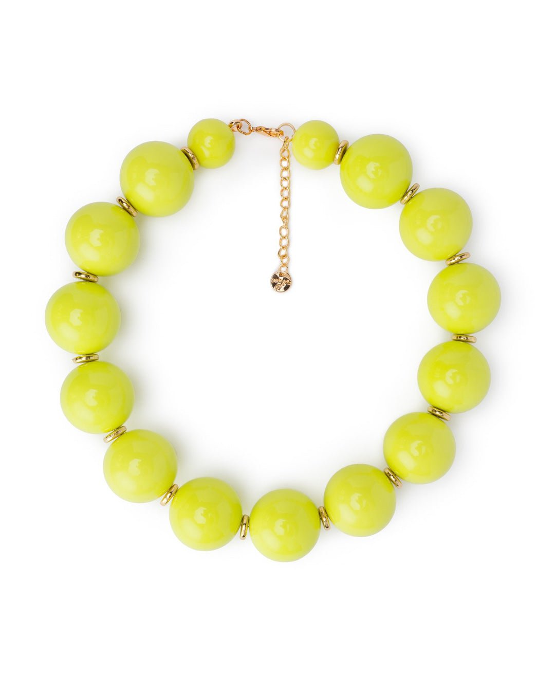 Collana girocollo in acrilico XXL verde lime con rondelle in ottone - Mya Accessories