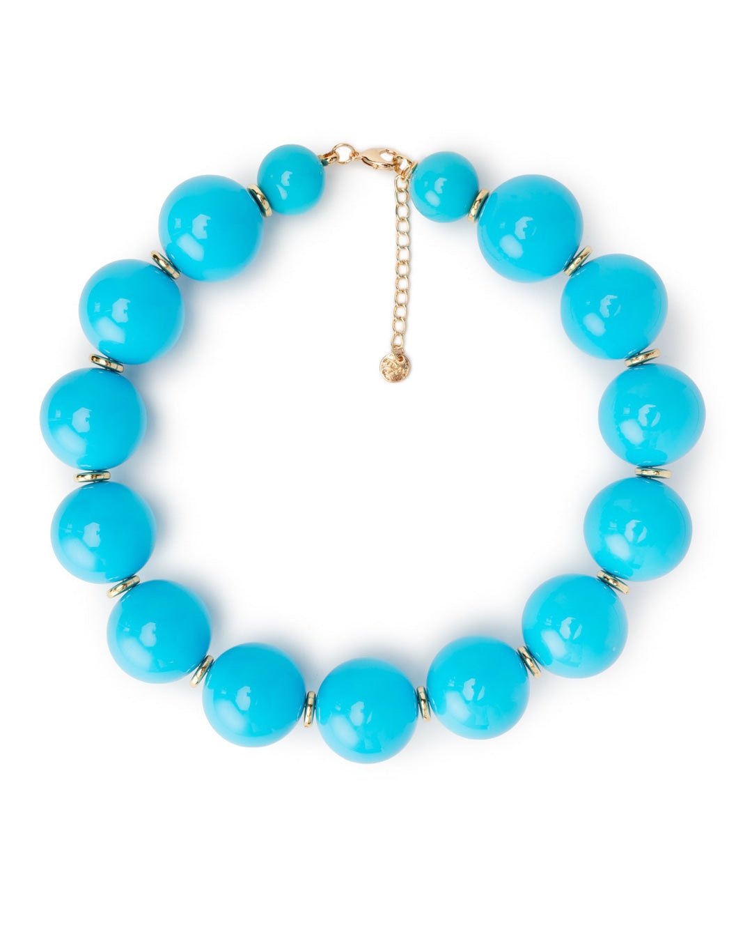 Collana girocollo in acrilico XXL azzurro con rondelle in ottone - Mya Accessories