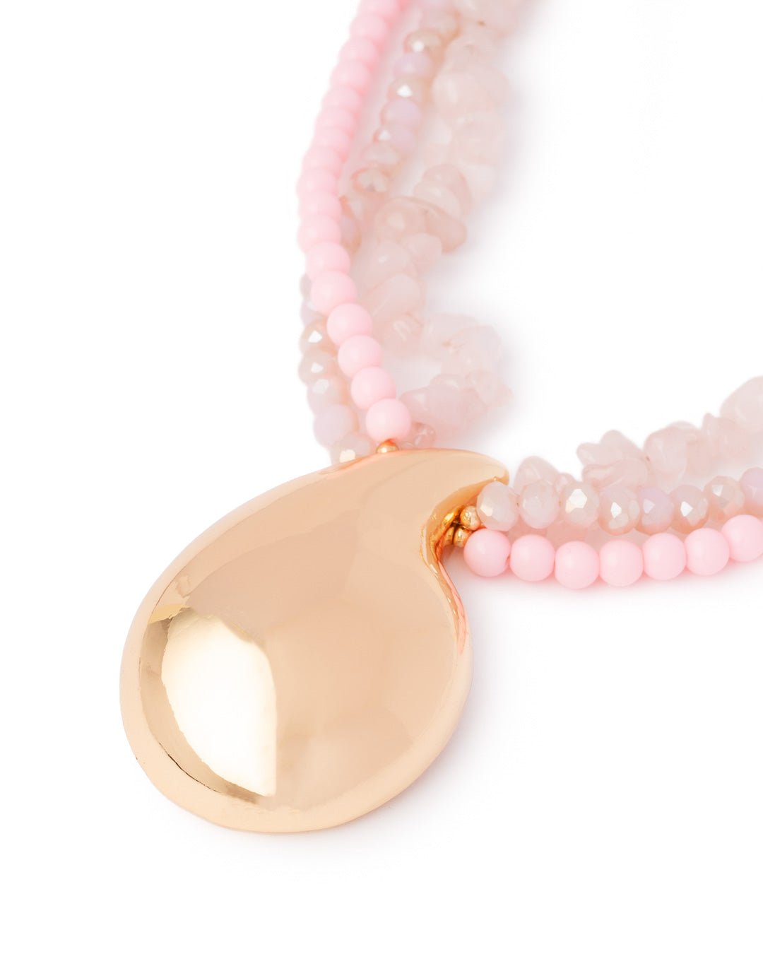 Collana girocollo multi filo, mix pietre rosa con pendente a goccia - Mya Accessories