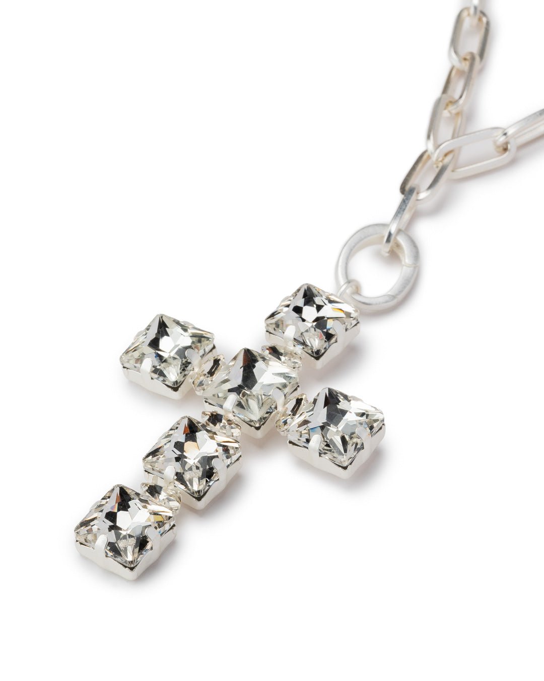 Collana doppio filo a catena opaco argentato con pendente a croce in vetro crystal - Mya Accessories