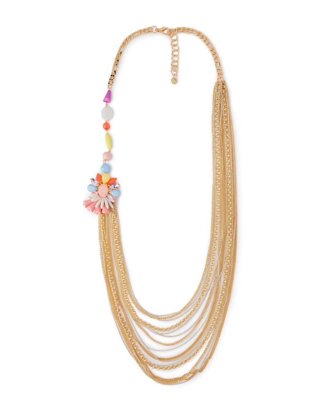 Collana a catena multi filo con pietre e fiore in vetro ed acrilico multicolore - Mya Accessories