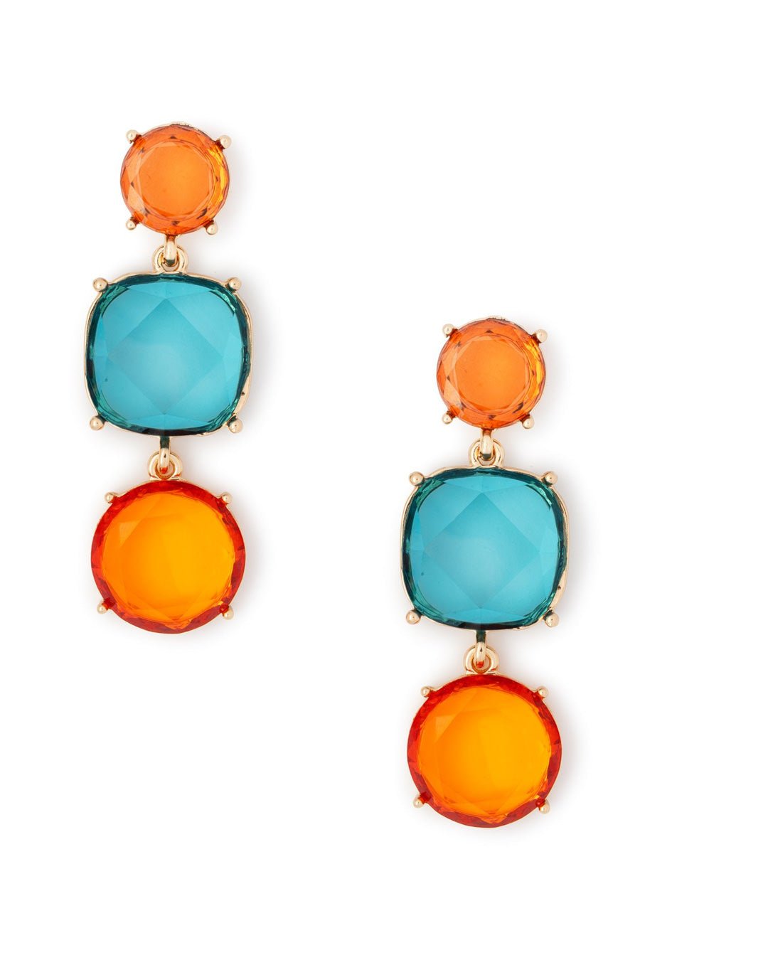 Orecchini in metallo pendenti con pietre in resina trasparente arancio e celeste - Mya Accessories