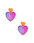 Orecchini in metallo pendenti con doppio cuore in resina trasparente arancio e viola - Mya Accessories