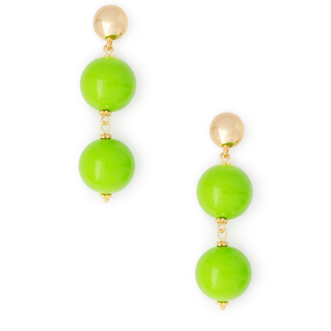 Orecchini in metallo pendenti con due sfere in acrilico verde - Mya Accessories