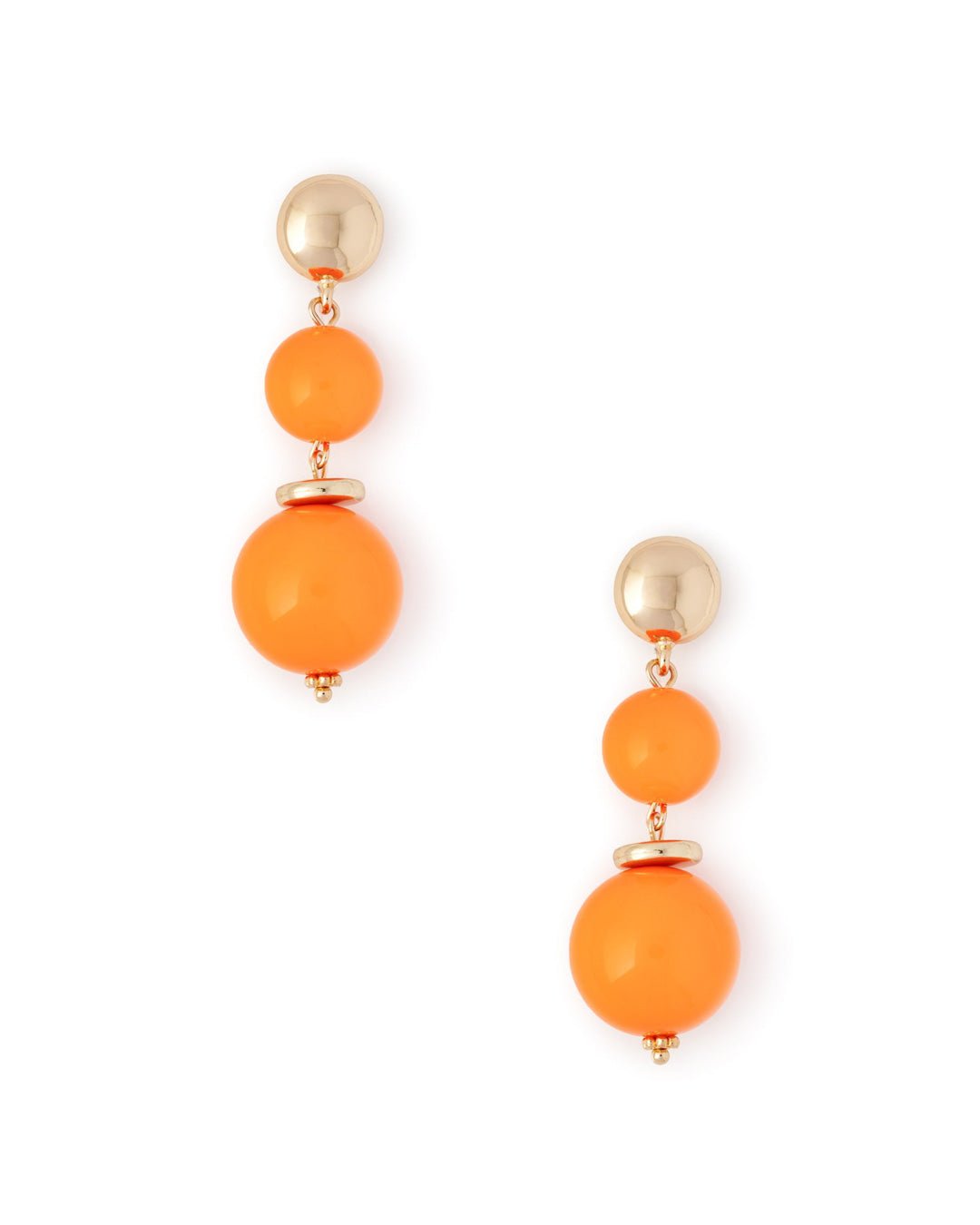 Orecchini con rondelle in metallo pendente con due sfere in acrilico arancio - Mya Accessories