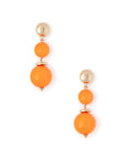 Orecchini con rondelle in metallo pendente con due sfere in acrilico arancio - Mya Accessories