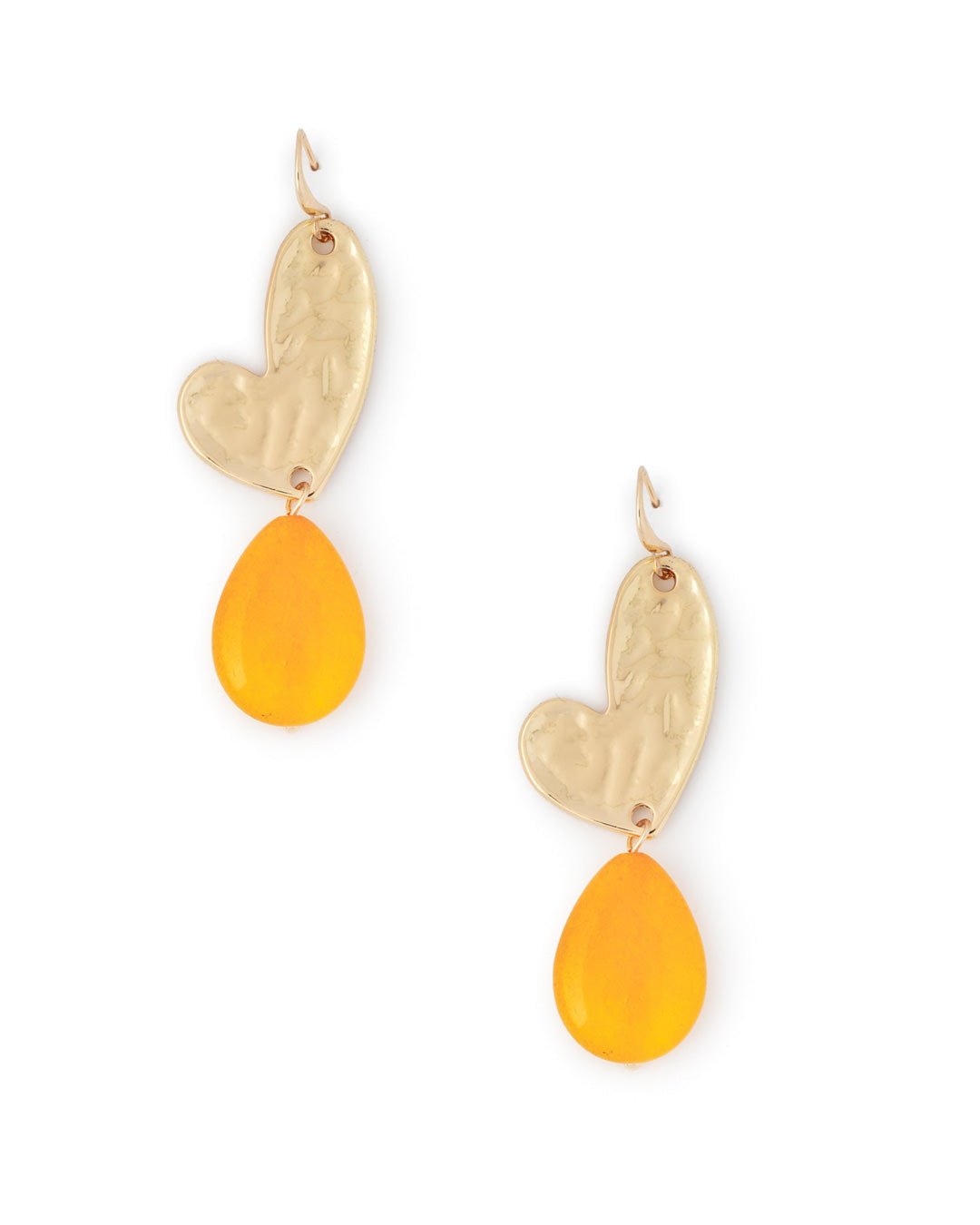 Orecchini pendenti in metallo a cuore, con pietra dura arancio - Mya Accessories
