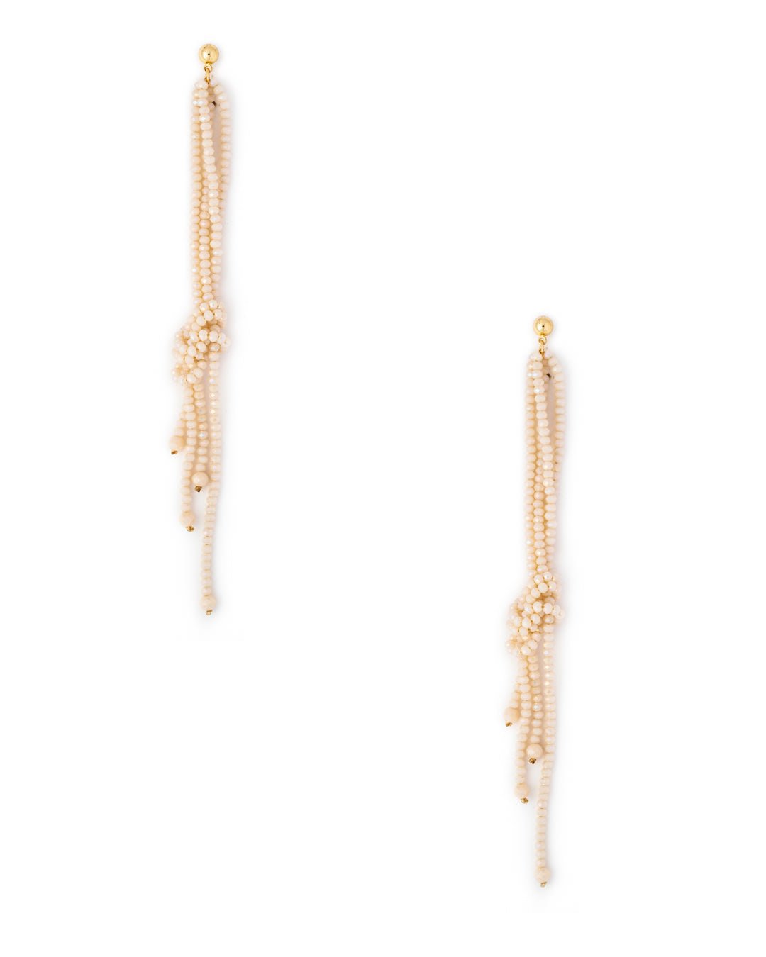 Orecchini pendenti lunghi con fili di microcristalli rosa con nodo - Mya Accessories