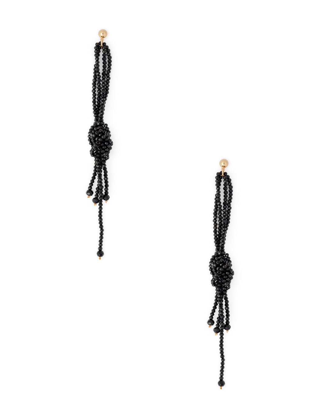 Orecchini pendenti lunghi con fili di microcristalli neri con nodo - Mya Accessories