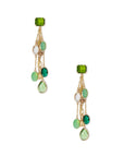 Orecchini lunghi pendenti con fili in metallo e pietre in vetro multi verde - Mya Accessories