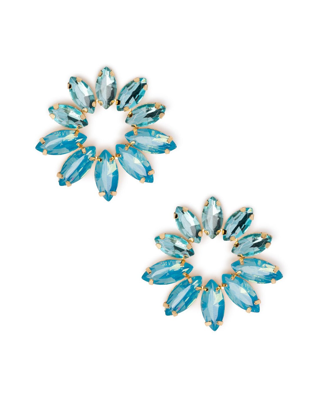 Orecchini in metallo a forma di fiore con pietre in vetro tono blu - Mya Accessories
