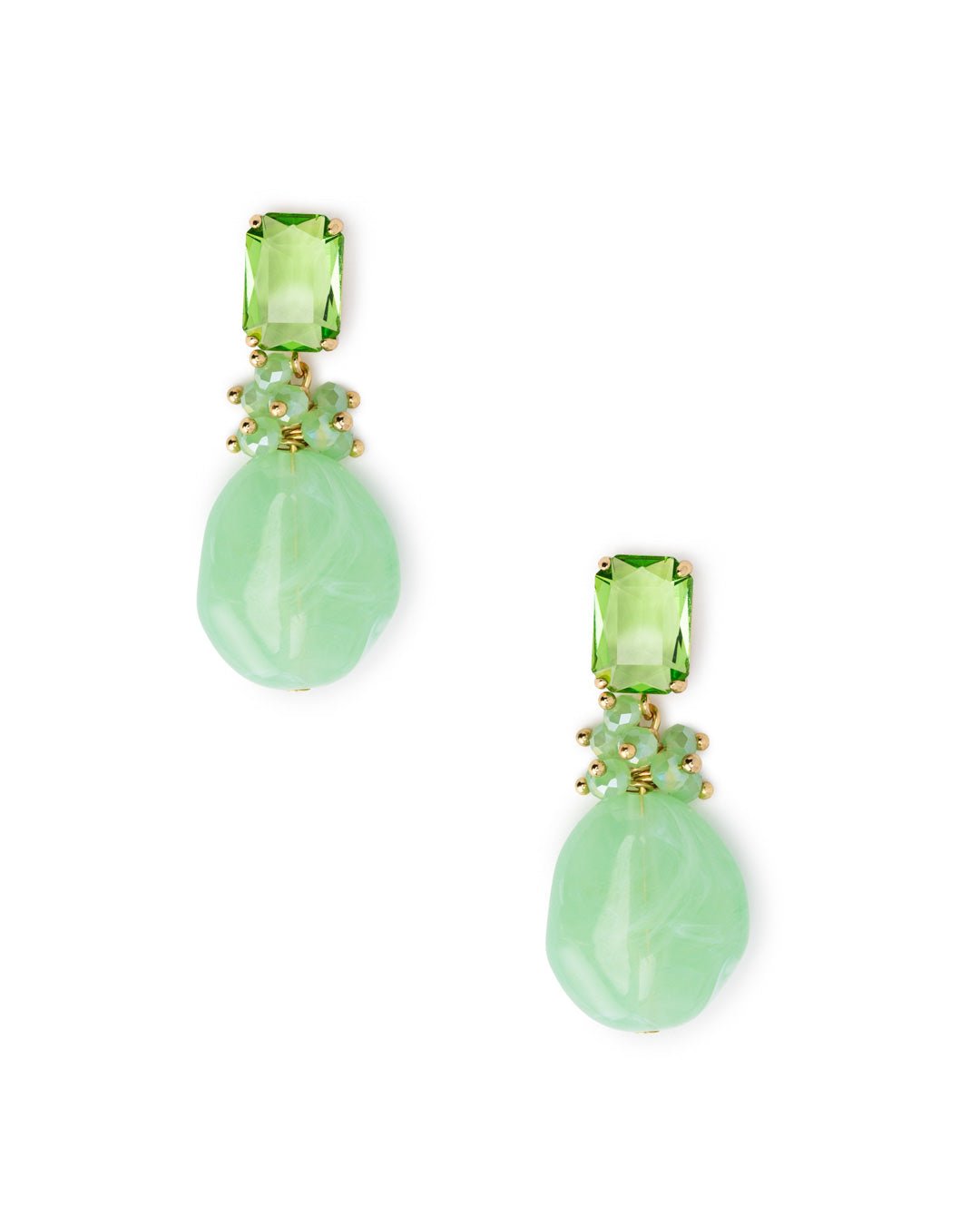 Orecchini pendenti con pietra in vetro e pepita in acrilico verde - Mya Accessories