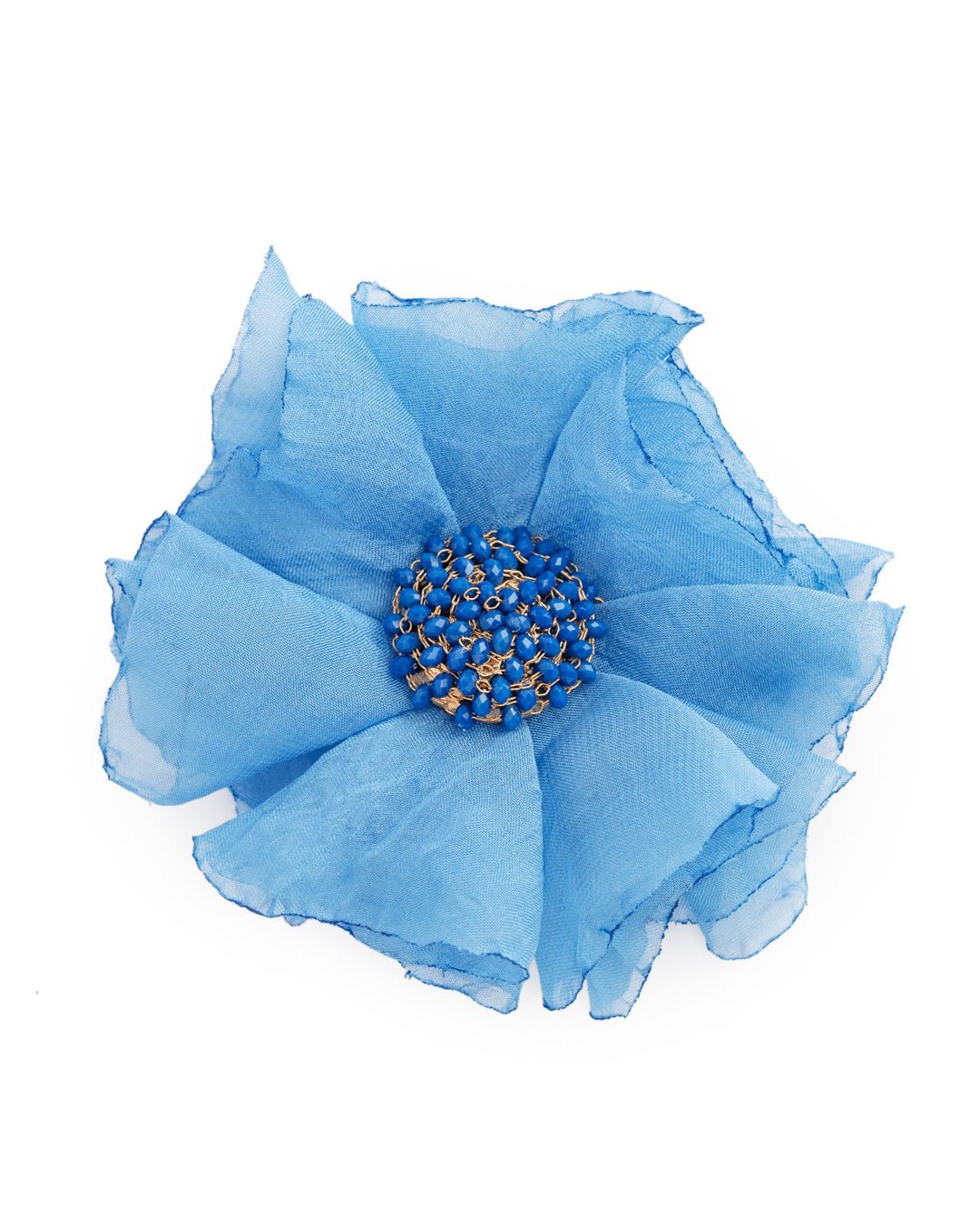 Spilla in tessuto a forma di fiore con microcristalli azzurri - Mya Accessories