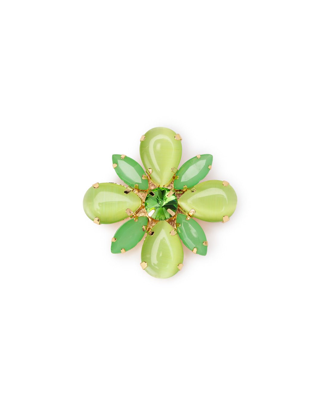 Spilla in ferro con fiore in vetro di gatto verde - Mya Accessories