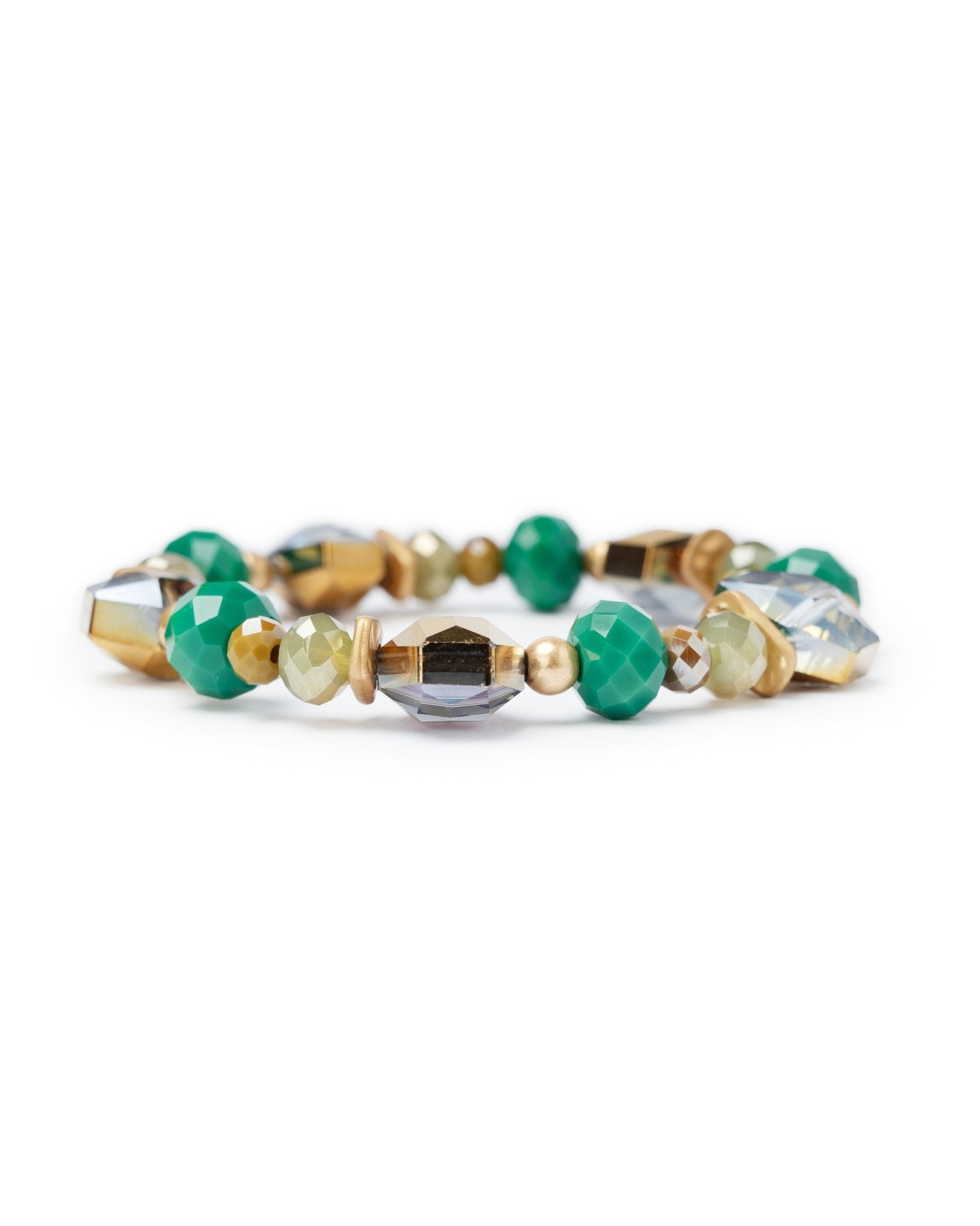 Bracciale elastico con pietre in vetro verde - Mya Accessories