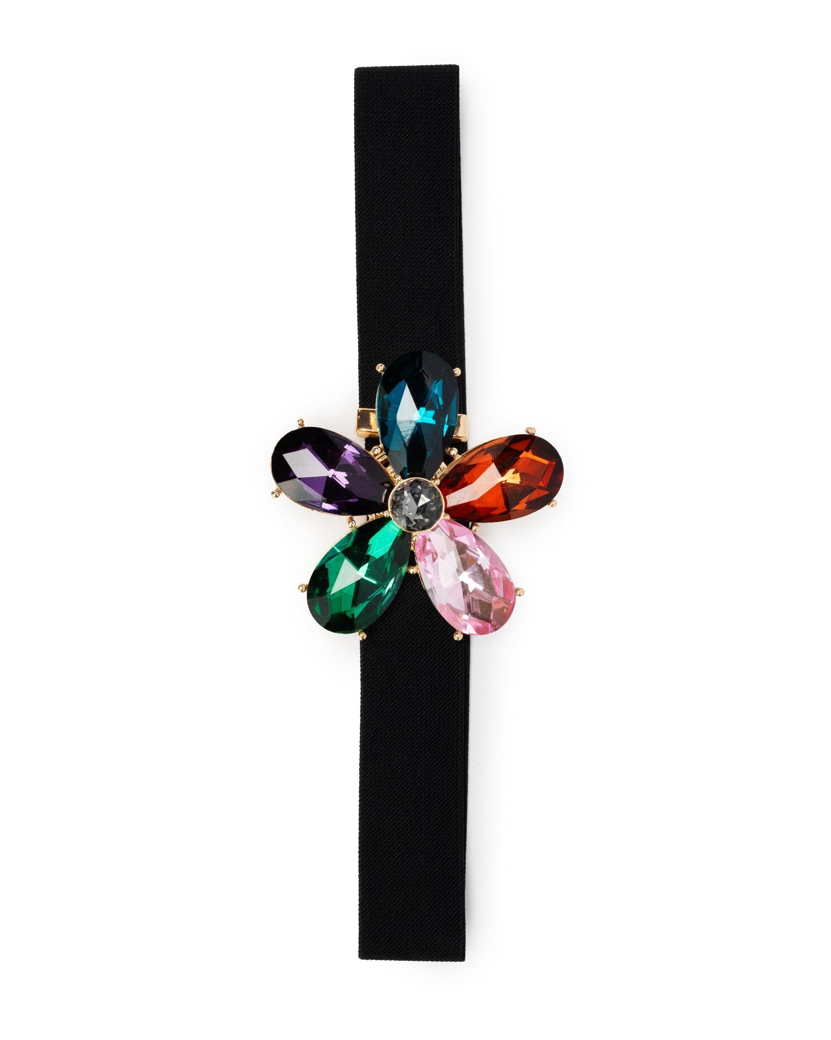 Cintura elastica nera, con fiore con pietre multicolore - Mya Accessories