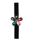 Cintura elastica nera, con fiore con pietre multicolore - Mya Accessories