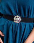 Cintura elastica nera, con fiore in vetro crystal - Mya Accessories