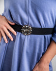 Cintura elastica nera, con fiore in vetro nero - Mya Accessories