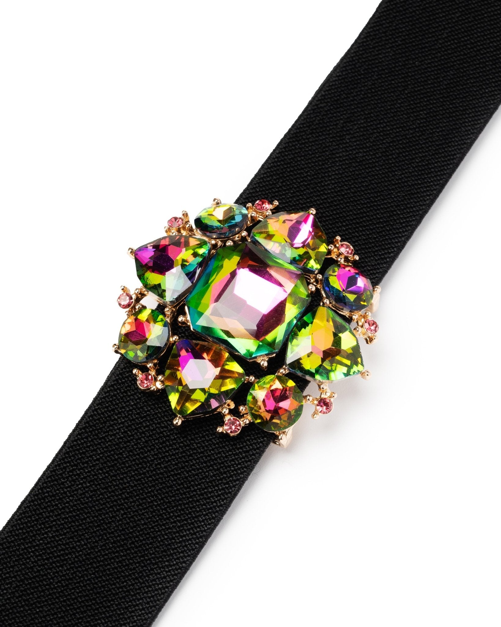 Cintura elastica nera, con fiore in vetro verde - Mya Accessories
