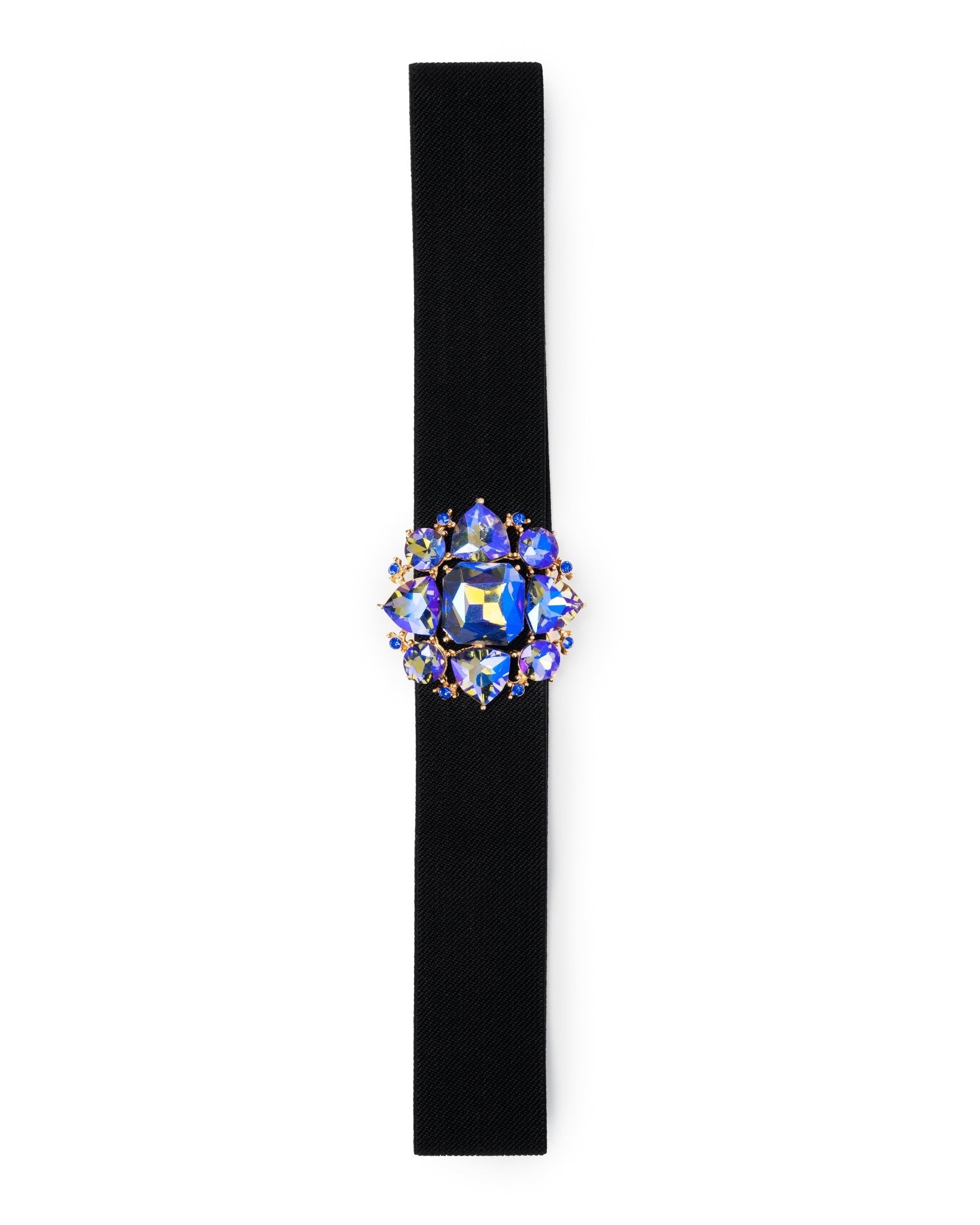 Cintura elastica nera, con fiore in vetro viola - Mya Accessories